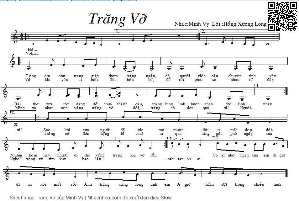 Sheet nhạc Trăng vỡ - Minh Vy