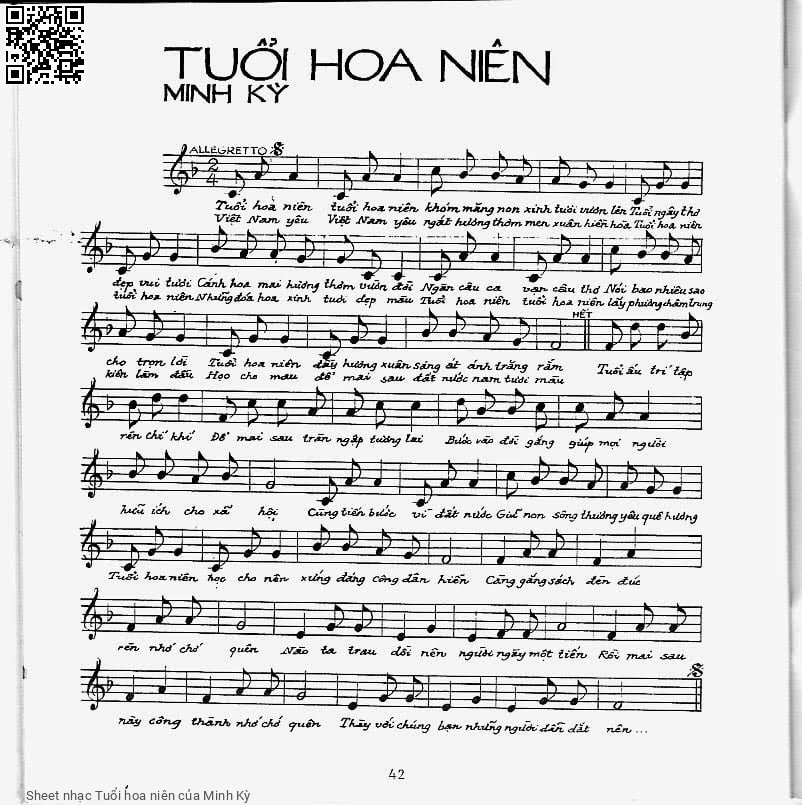 Sheet nhạc Tuổi hoa niên - Minh Kỳ