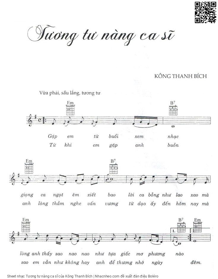 Sheet nhạc Tương tư nàng ca sĩ - Kông Thanh Bích