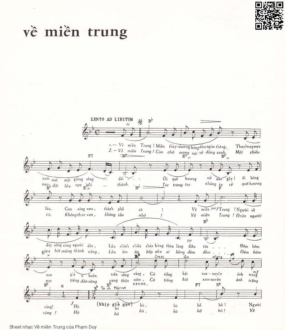Sheet nhạc Về miền Trung - Phạm Duy