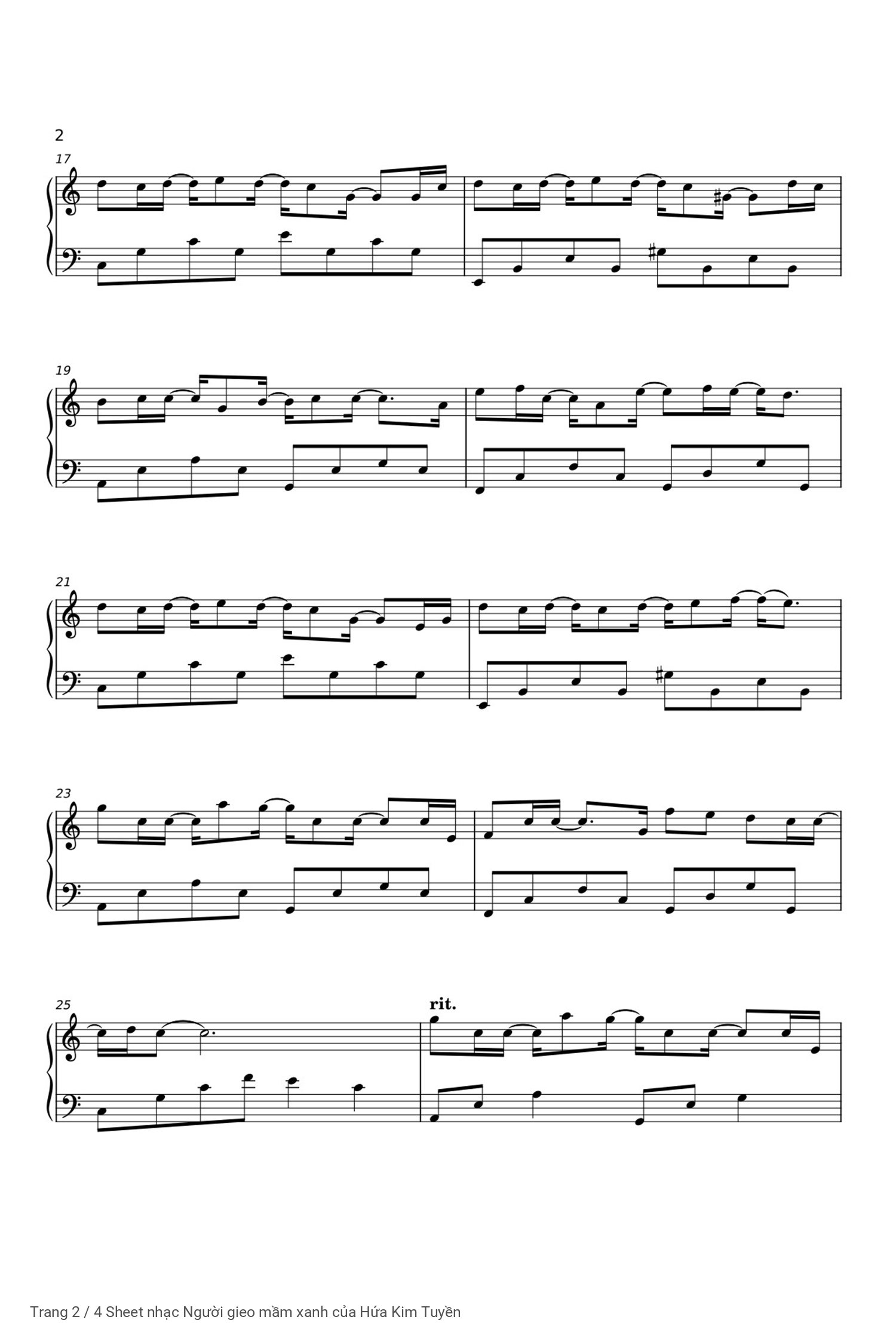 Trang 2 của Sheet nhạc PDF Piano bài hát Người gieo mầm xanh - Hứa Kim Tuyền
