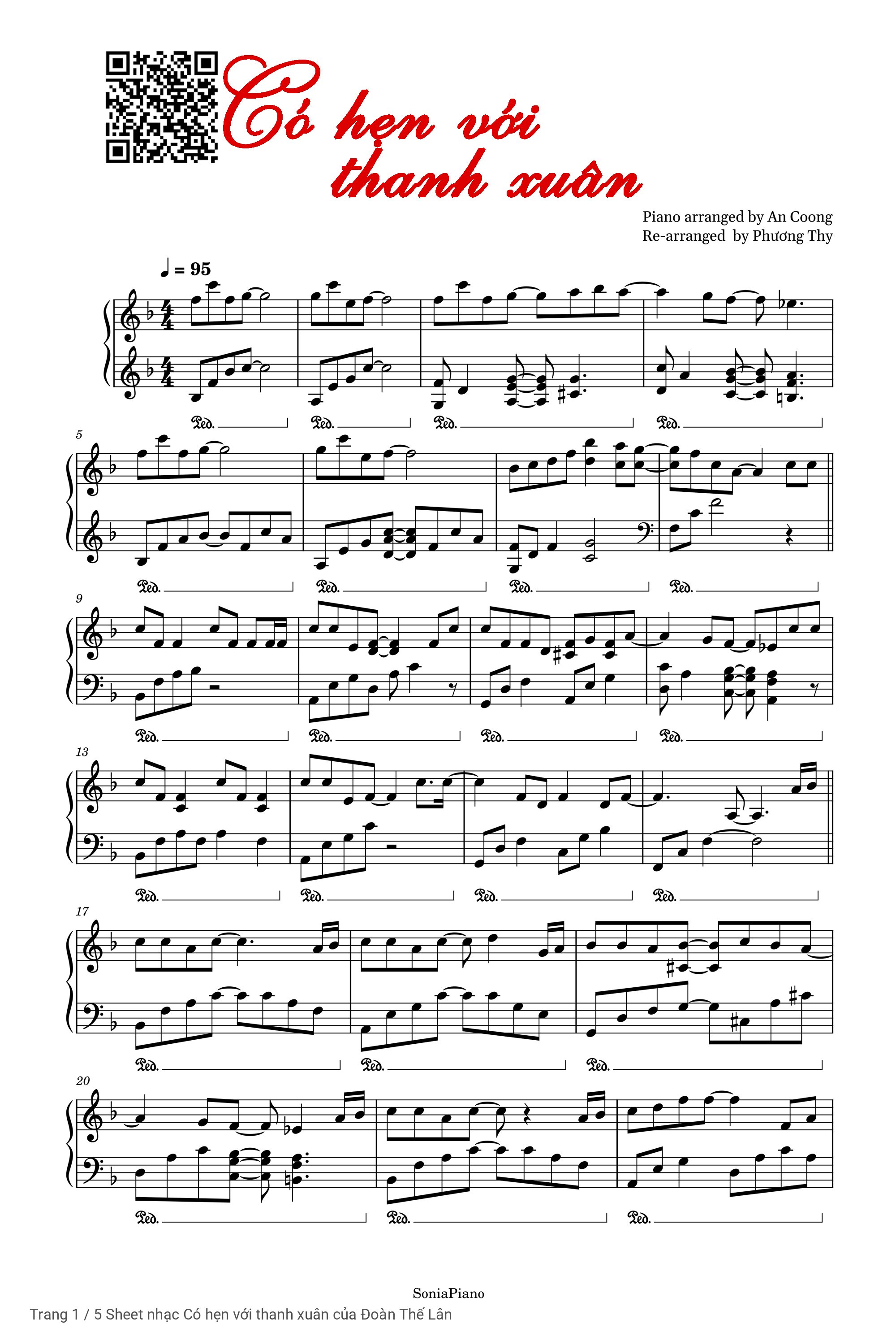 Trang 1 của Sheet nhạc PDF Piano bài hát Có hẹn với thanh xuân - Đoàn Thế Lân