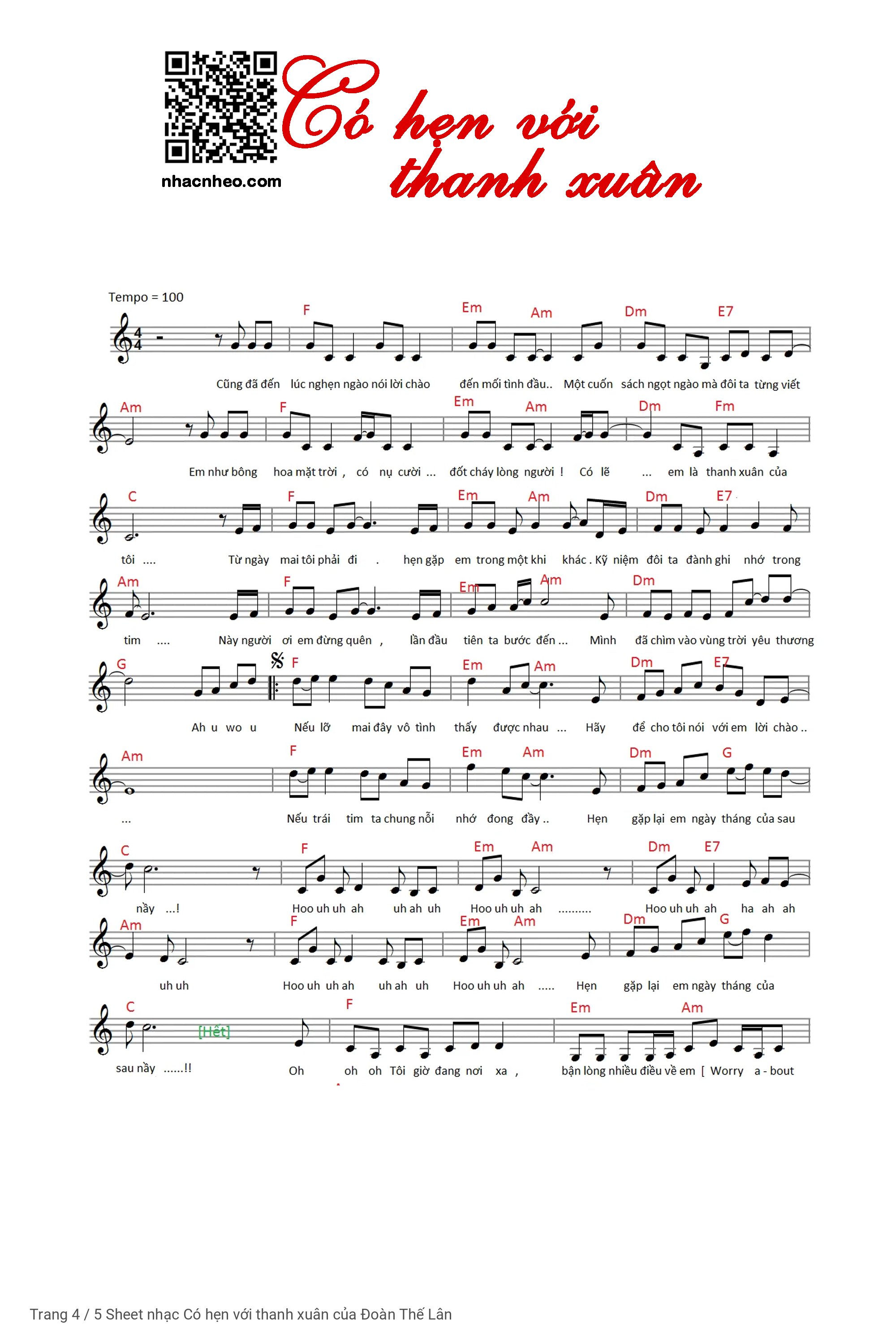Trang 4 của Sheet nhạc PDF Piano bài hát Có hẹn với thanh xuân - Đoàn Thế Lân