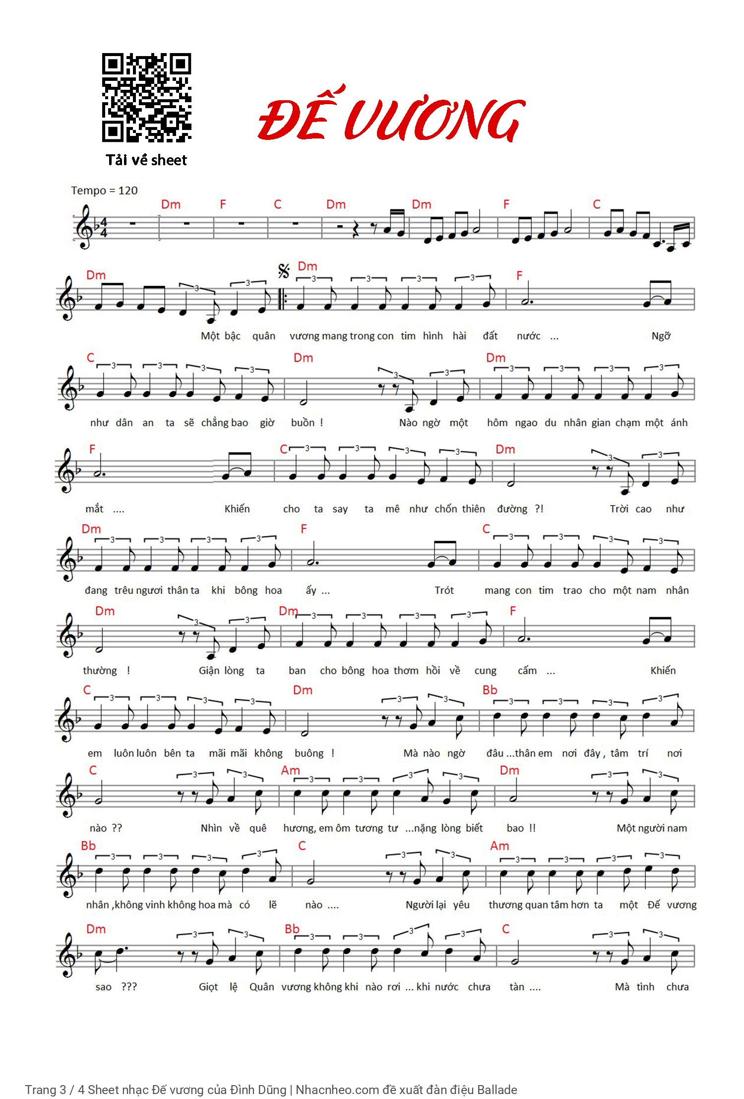 Trang 3 của Sheet nhạc PDF Piano bài hát Đế vương - Đình Dũng