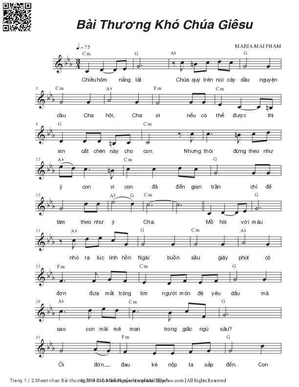 Trang 1 của Sheet nhạc PDF bài hát Bài thương khó Chúa Giêsu - Maria Mai Phạm