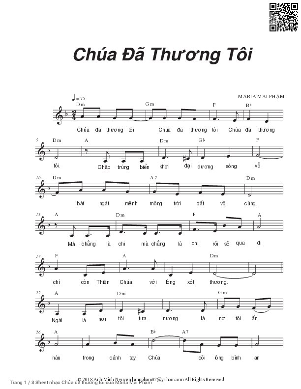 Trang 1 của Sheet nhạc PDF bài hát Chúa đã thương tôi - Maria Mai Phạm