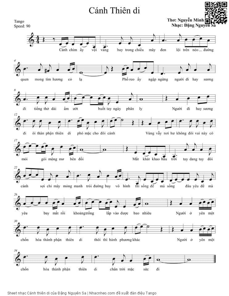 Sheet nhạc Cánh thiên di - Đặng Nguyên Sa