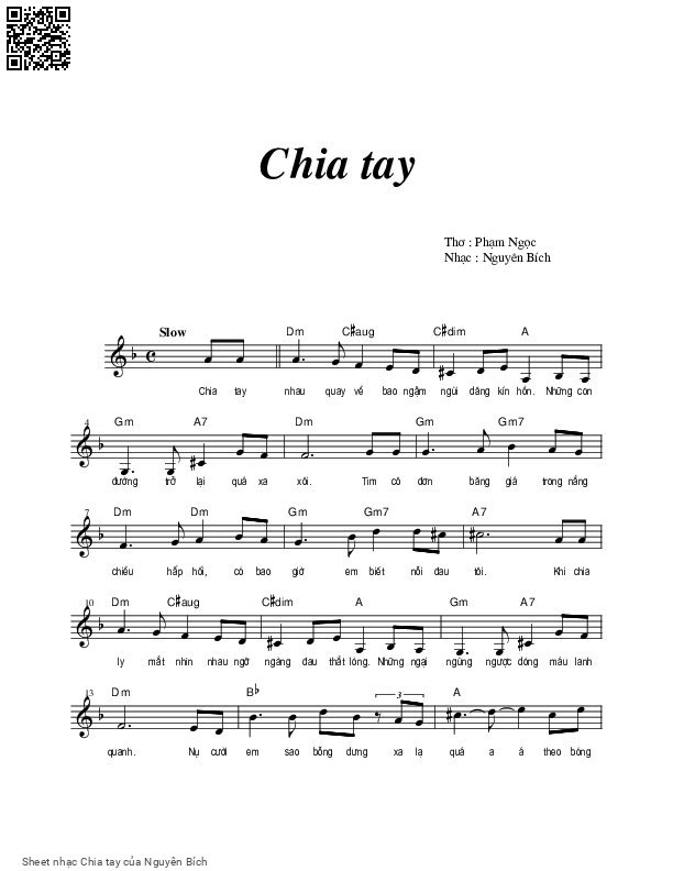 Sheet nhạc Chia tay - Nguyên Bích