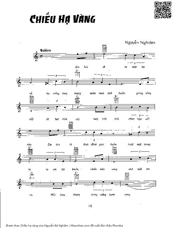 Sheet nhạc Chiều hạ vàng - Nguyễn Bá Nghiêm