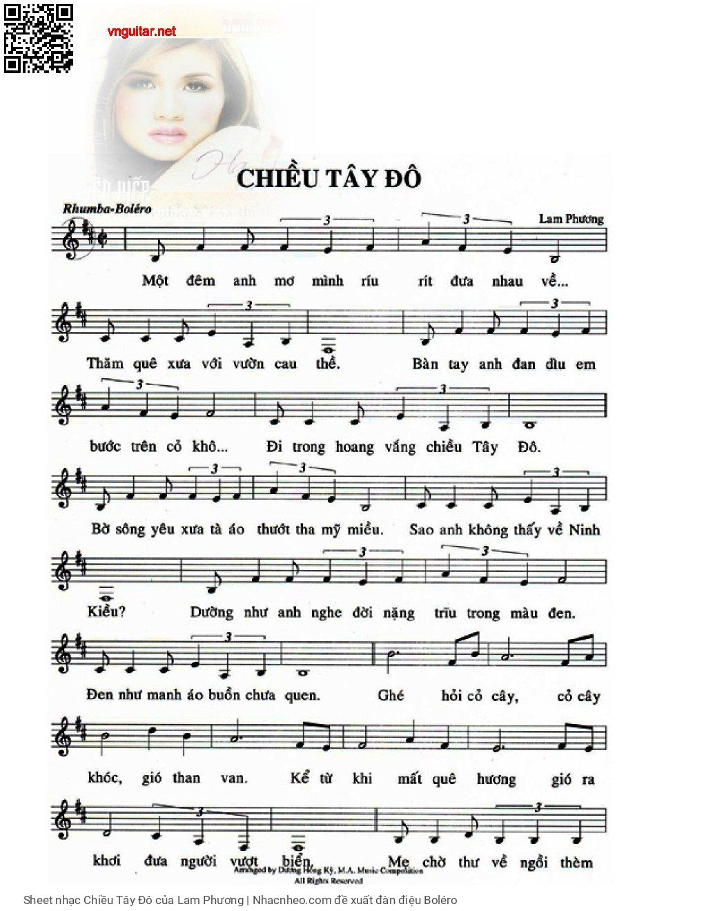Sheet nhạc Chiều Tây Đô - Lam Phương