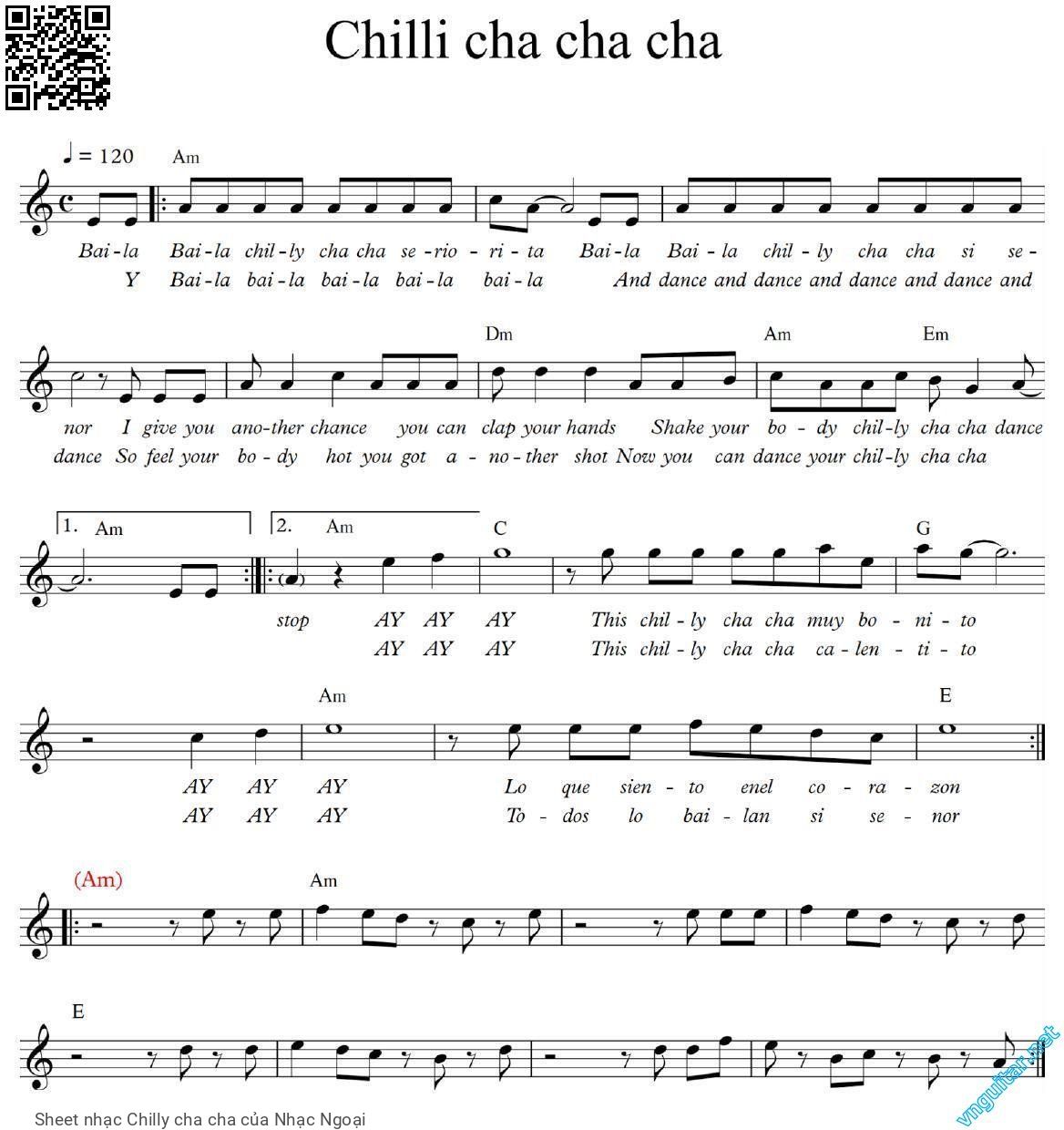 Sheet nhạc Chilly cha cha - Nhạc Ngoại