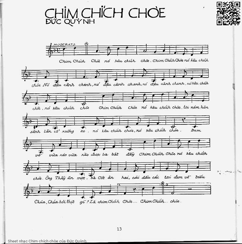 Sheet nhạc Chim chích chòe - Đức Quỳnh